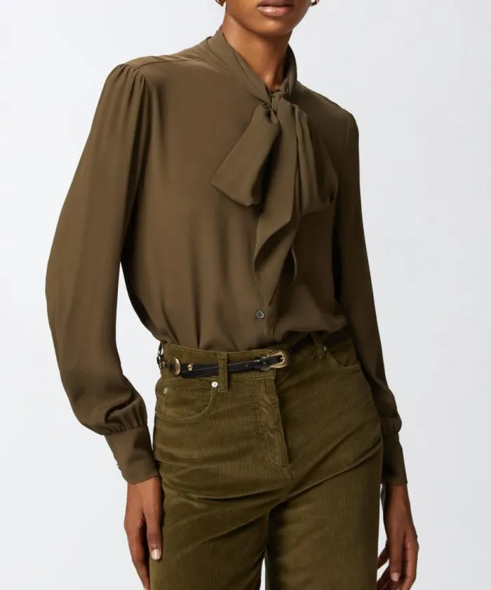 Women Shirts And Blouses Pinko Silkblend Shirt With Bow Greenundergrowth Women Shirts And Blouses Pinko Silkblend Shirt With Bow Greenundergrowth