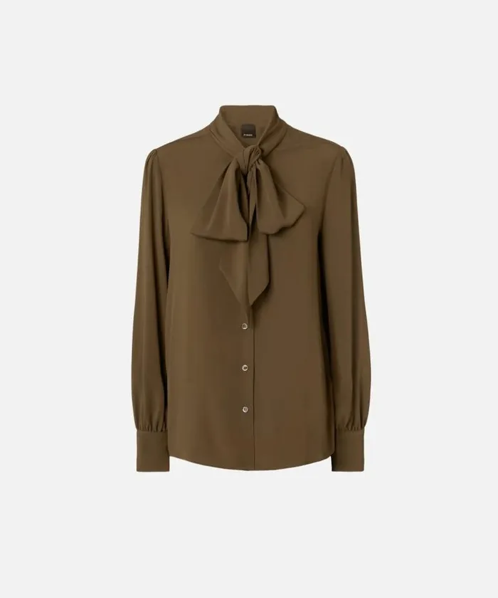 Women Shirts And Blouses Pinko Silkblend Shirt With Bow Greenundergrowth Women Shirts And Blouses Pinko Silkblend Shirt With Bow Greenundergrowth