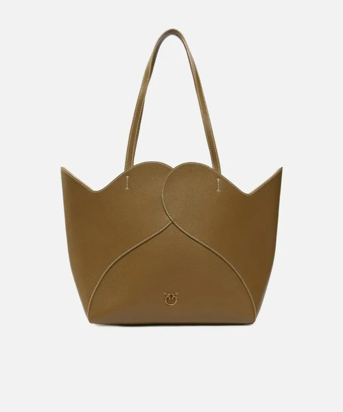 Women Shopping Bags Pinko Large Heart Shopper Bag In Leather Plantationantiquegold Women Shopping Bags Pinko Large Heart Shopper Bag In Leather Plantationantiquegold