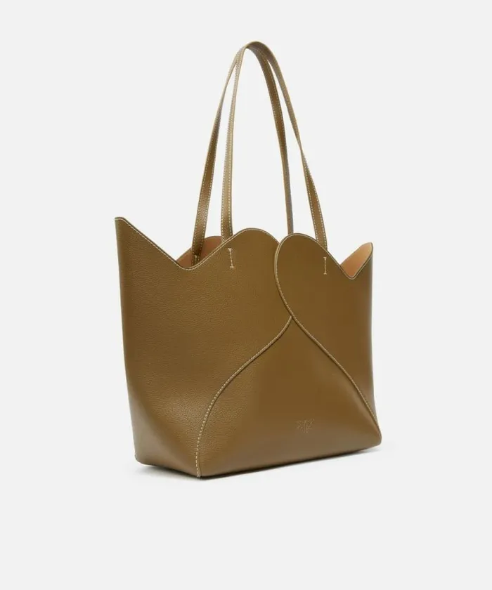 Women Shopping Bags Pinko Large Heart Shopper Bag In Leather Plantationantiquegold Women Shopping Bags Pinko Large Heart Shopper Bag In Leather Plantationantiquegold