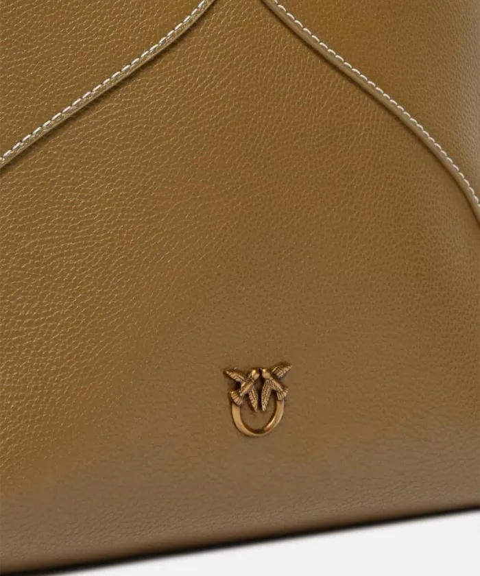 Women Shopping Bags Pinko Large Heart Shopper Bag In Leather Plantationantiquegold Women Shopping Bags Pinko Large Heart Shopper Bag In Leather Plantationantiquegold