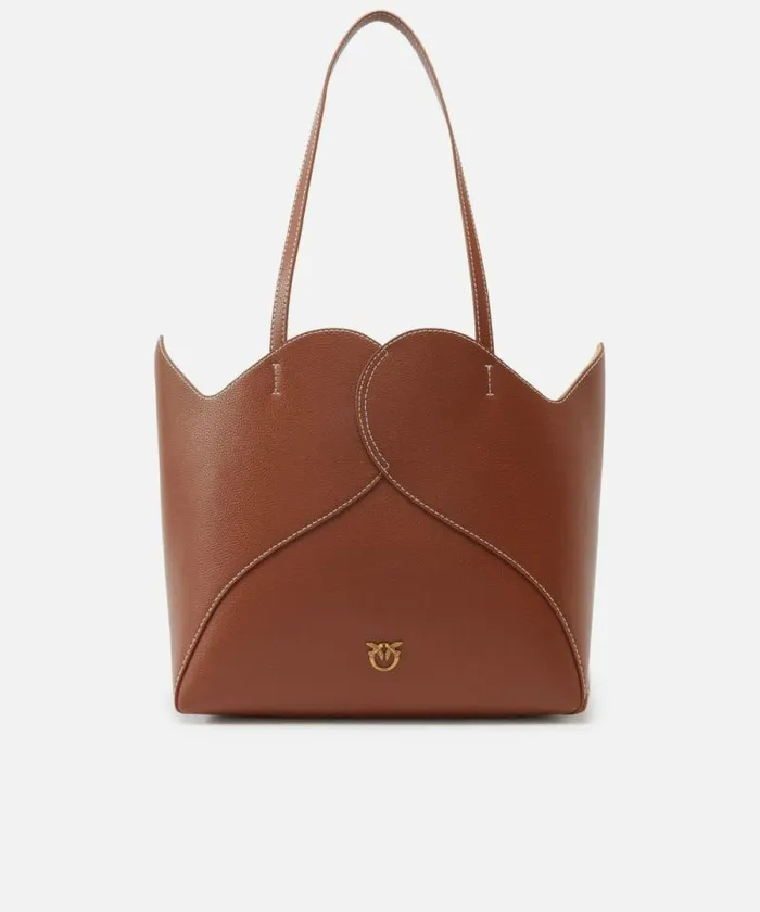 Women Shopping Bags Pinko Large Heart Shopper Bag In Leather Tanantiquegold