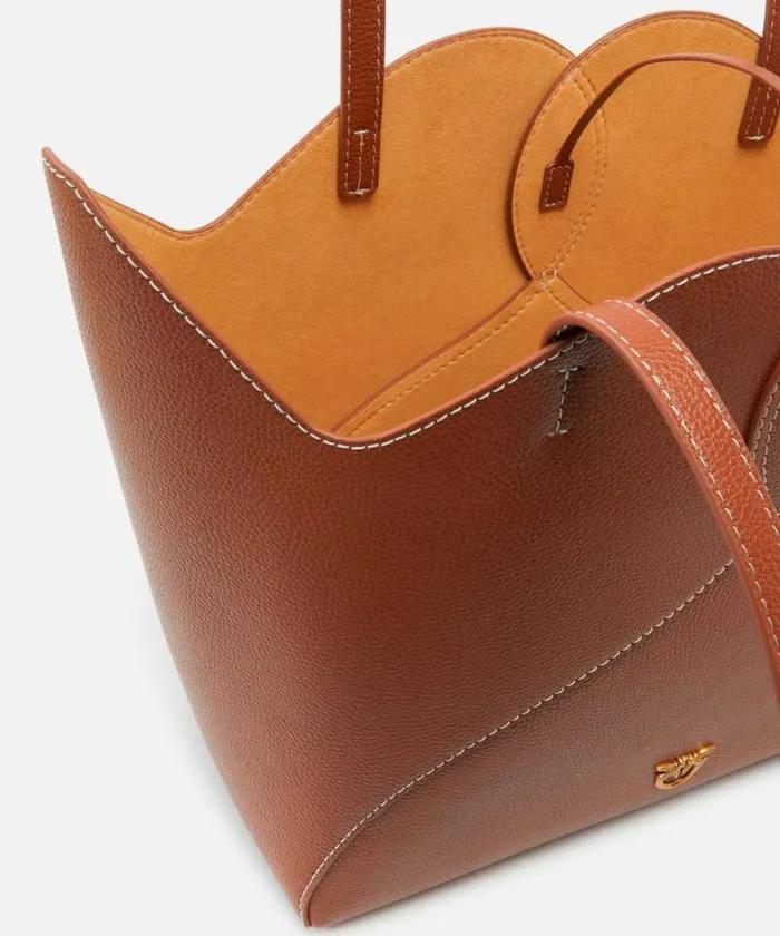 Women Shopping Bags Pinko Large Heart Shopper Bag In Leather Tanantiquegold Women Shopping Bags Pinko Large Heart Shopper Bag In Leather Tanantiquegold