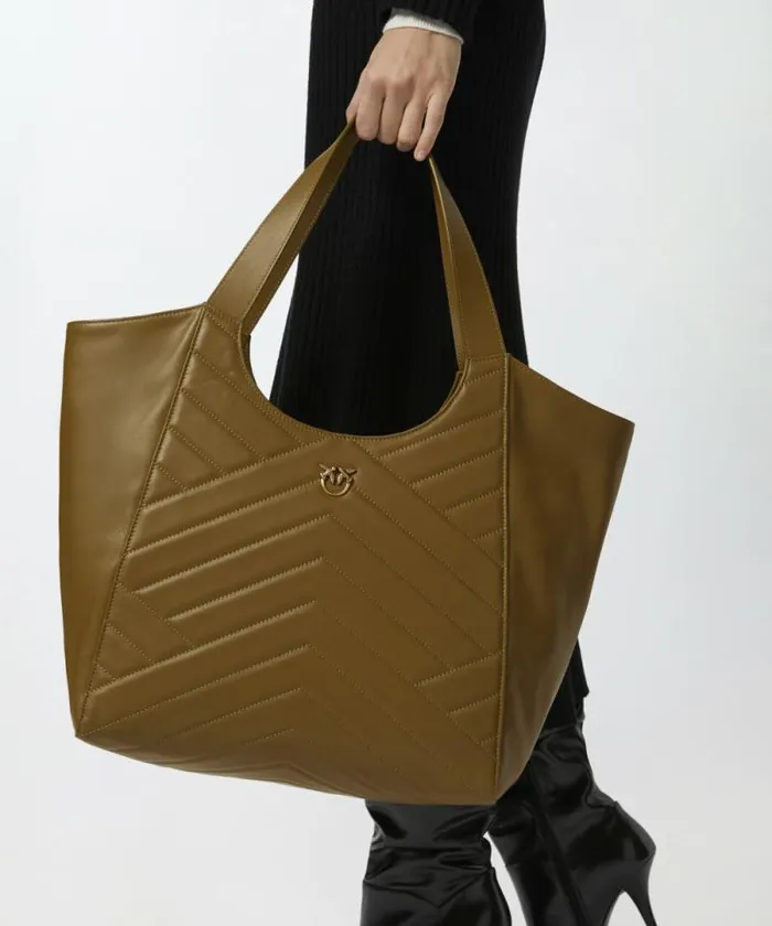 Women Shopping Bags Pinko Quilted Leather Shopping Bag With Two Handles Plantationantiquegold Women Shopping Bags Pinko Quilted Leather Shopping Bag With Two Handles Plantationantiquegold