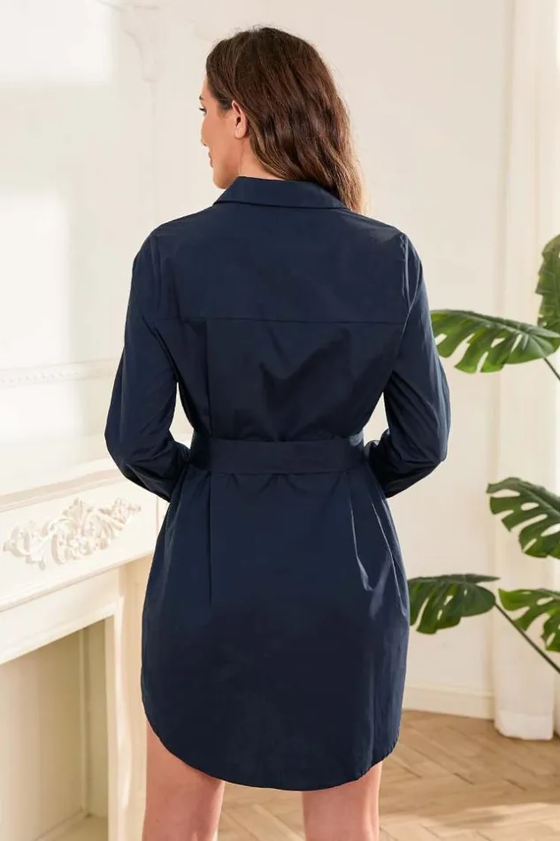 Women Short Dresses Cupshe Nya Shirtcollar Belted Dress Navy