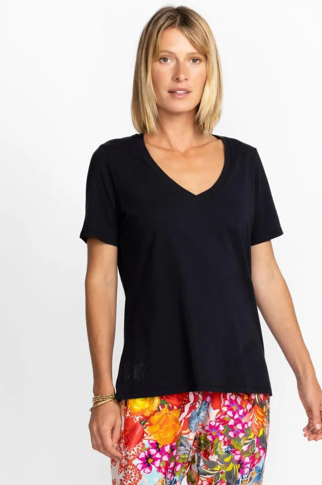 Women Short Sleeve VNeck Layering Tee Black Johnny Was Tops