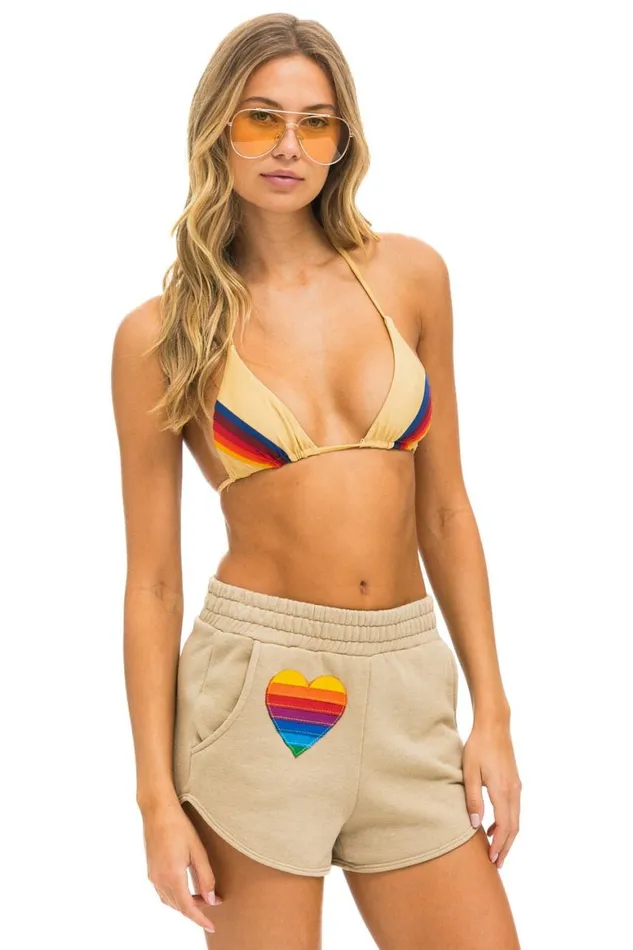 Women Shorts Aviator Nation Rainbow Heart Stitch Lounger Short 8211 Sand