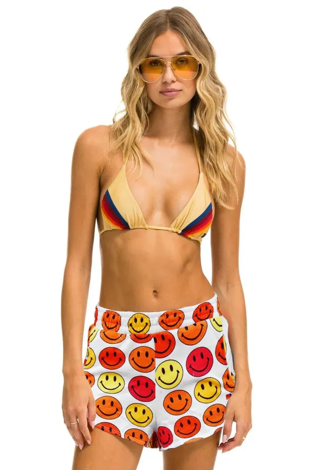 Women Shorts Aviator Nation Smiley Bingo Lounger Short 8211 White