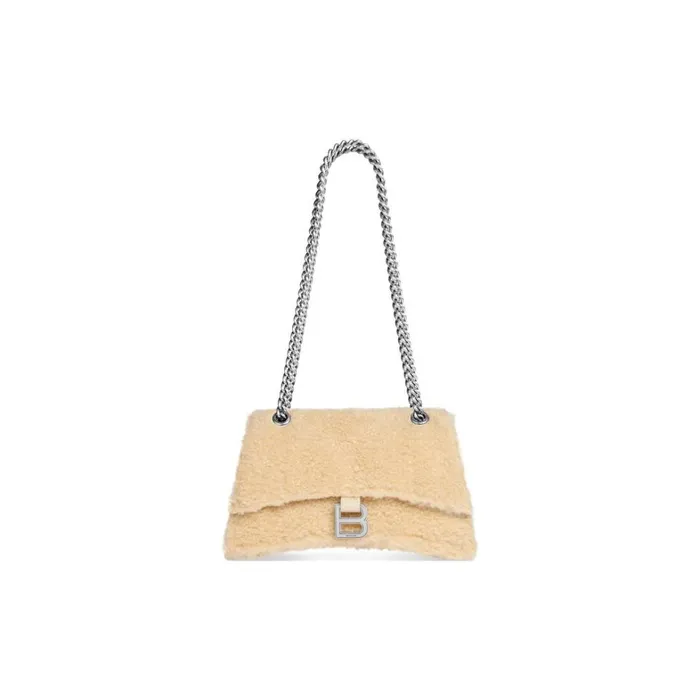 Women Shoulder Bags Balenciaga Crush Small Chain Bag Fake Shearling In Beige
