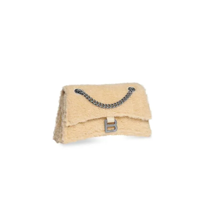 Women Shoulder Bags Balenciaga Crush Small Chain Bag Fake Shearling In Beige