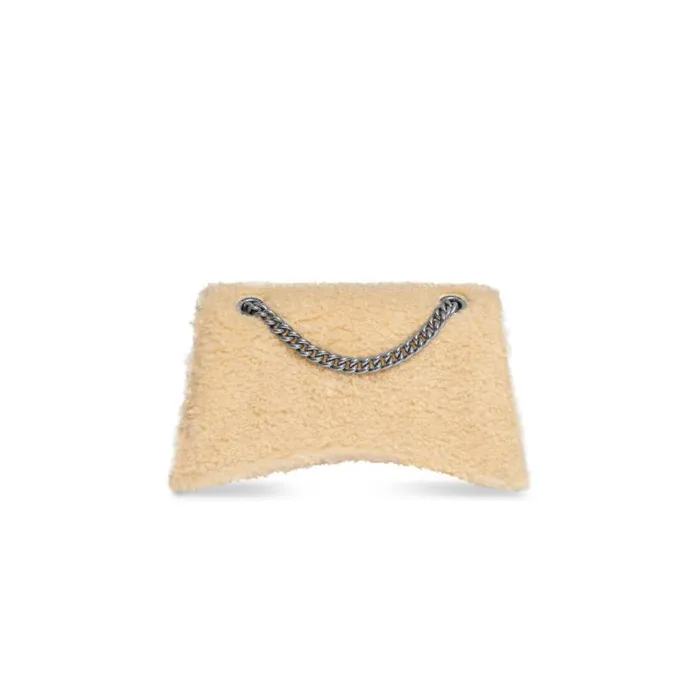 Women Shoulder Bags Balenciaga Crush Small Chain Bag Fake Shearling In Beige