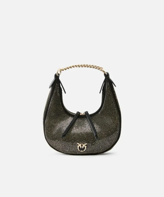 Women Shoulder Bags Pinko Fully Rhinestoned Mini Brioche Bag Hobo Limo Blackshiny Gold Women Shoulder Bags Pinko Fully Rhinestoned Mini Brioche Bag Hobo Limo Blackshiny Gold
