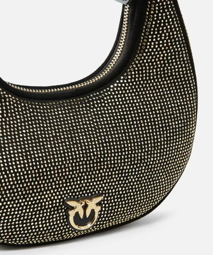 Women Shoulder Bags Pinko Fully Rhinestoned Mini Brioche Bag Hobo Limo Blackshiny Gold Women Shoulder Bags Pinko Fully Rhinestoned Mini Brioche Bag Hobo Limo Blackshiny Gold