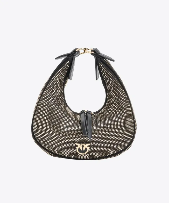 Women Shoulder Bags Pinko Fully Rhinestoned Mini Brioche Bag Hobo Limo Blackshiny Gold Women Shoulder Bags Pinko Fully Rhinestoned Mini Brioche Bag Hobo Limo Blackshiny Gold