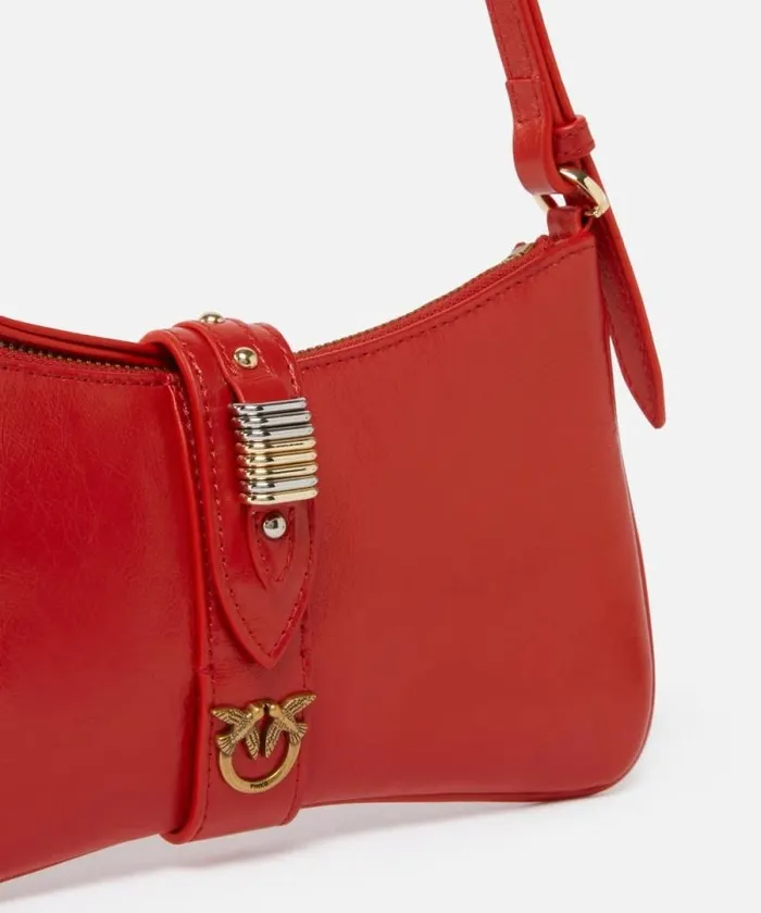 Women Shoulder Bags Pinko Shiny Leather Shoulder Bag With Rings Redantiquegold Women Shoulder Bags Pinko Shiny Leather Shoulder Bag With Rings Redantiquegold
