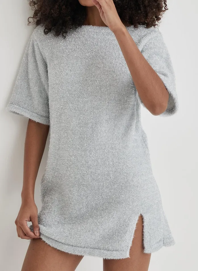 Women Silver Tinsel Knit Mini Dress Meggy 4th and Reckless Dresses