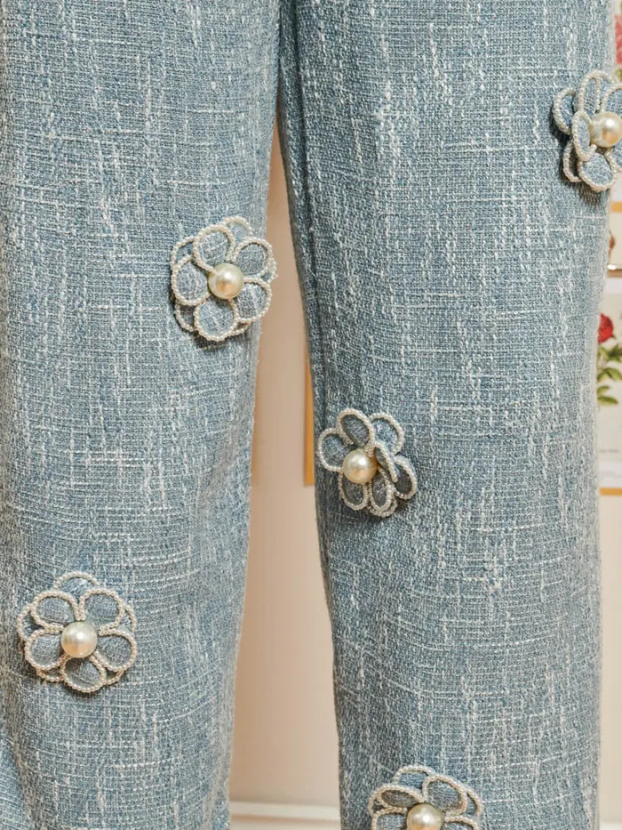 Women Sister Jane Bottoms DREAM Trinket Tweed Flower Trousers Pastel Blue