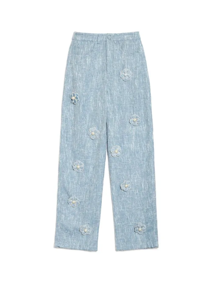 Women Sister Jane Bottoms DREAM Trinket Tweed Flower Trousers Pastel Blue