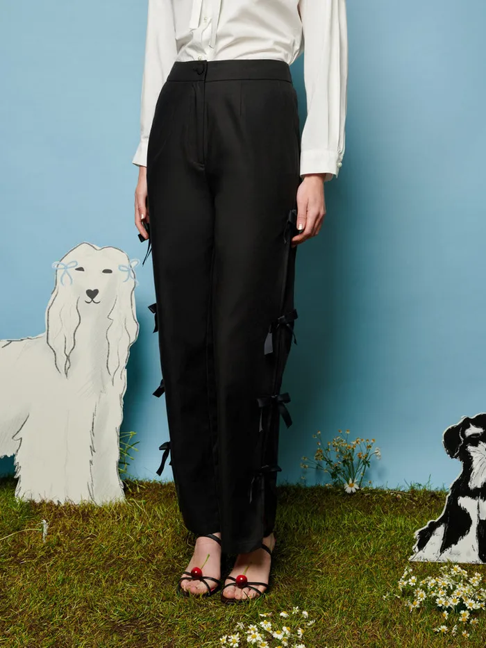 Women Sister Jane Bottoms Sandy Bow Trousers Coal Black