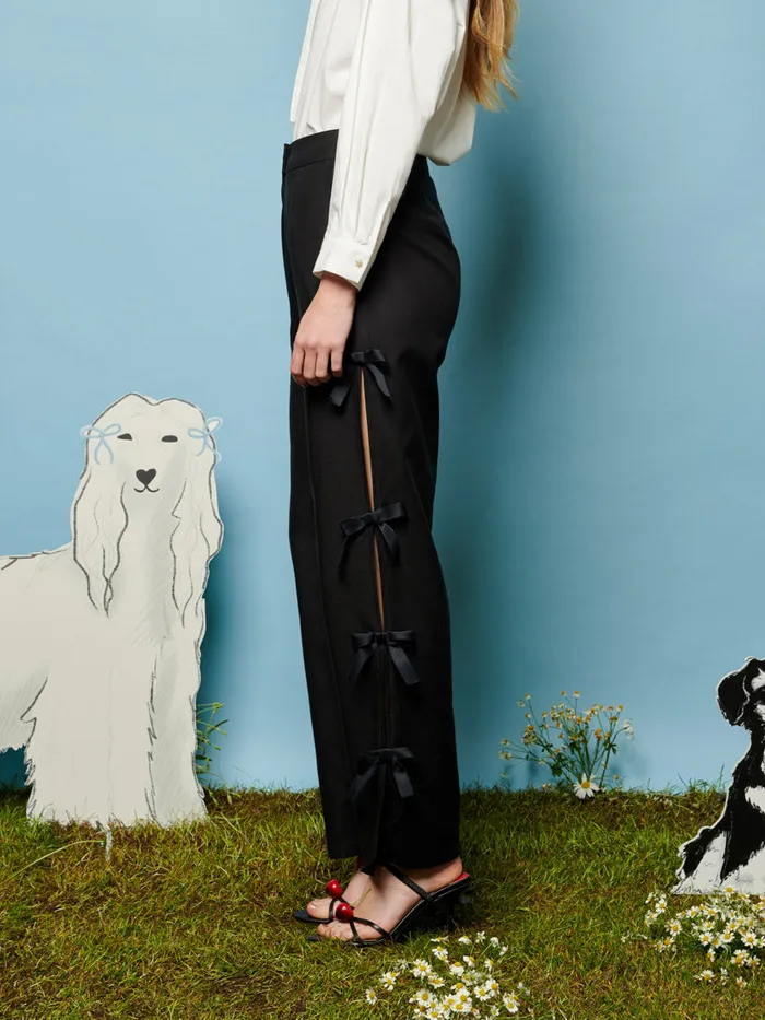 Women Sister Jane Bottoms Sandy Bow Trousers Coal Black