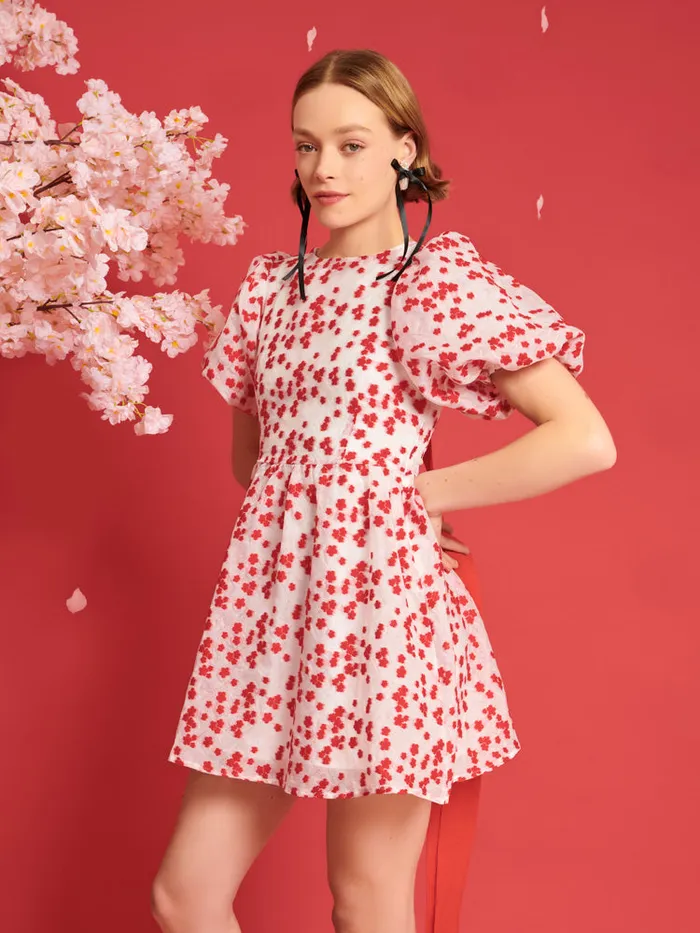Women Sister Jane Dresses DREAM Sakura Jacquard Mini Dress White U0026 Red