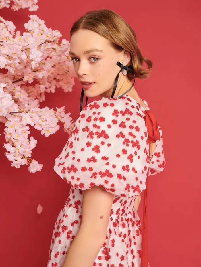 Women Sister Jane Dresses DREAM Sakura Jacquard Mini Dress White U0026 Red
