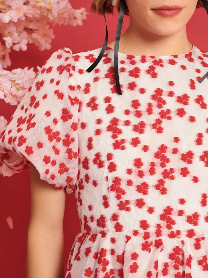 Women Sister Jane Dresses DREAM Sakura Jacquard Mini Dress White U0026 Red