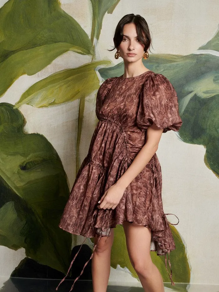 Women Sister Jane Dresses Ghospell Dare Printed Ruched Dress Washed Brown