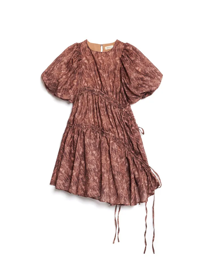 Women Sister Jane Dresses Ghospell Dare Printed Ruched Dress Washed Brown