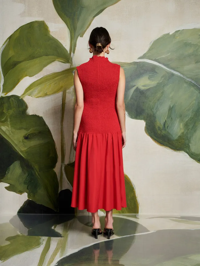 Women Sister Jane Dresses Ghospell Kali Shirred Midi Dress Vermillon Red