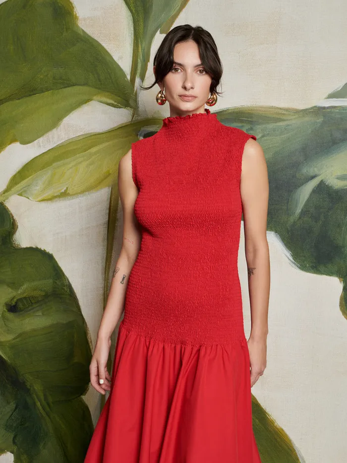 Women Sister Jane Dresses Ghospell Kali Shirred Midi Dress Vermillon Red