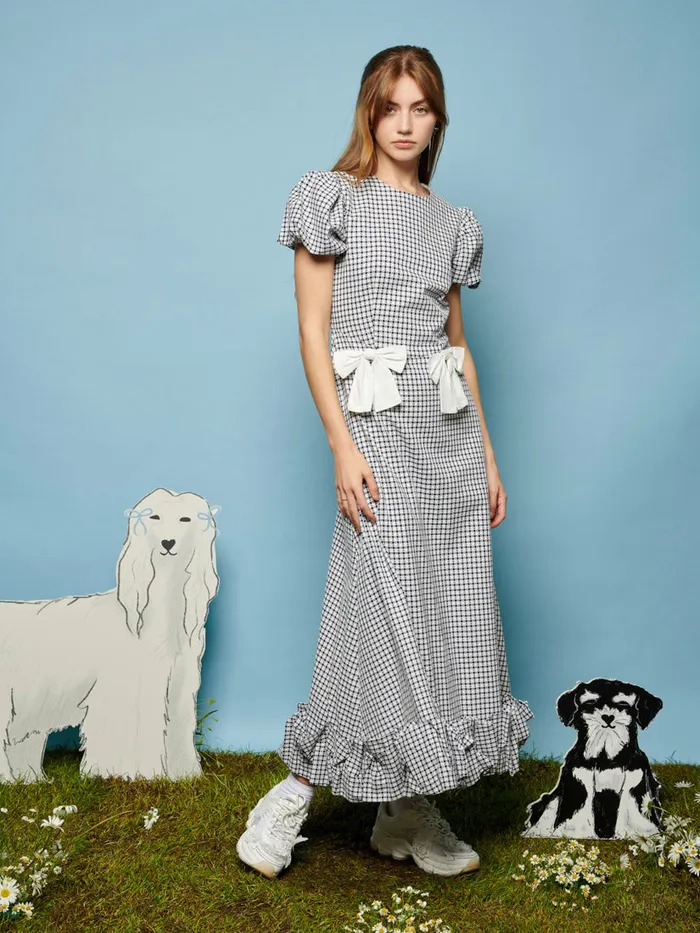 Women Sister Jane Dresses Lady Gingham Midi Dress Check Navy Blue
