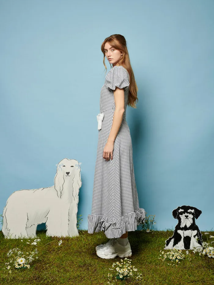 Women Sister Jane Dresses Lady Gingham Midi Dress Check Navy Blue