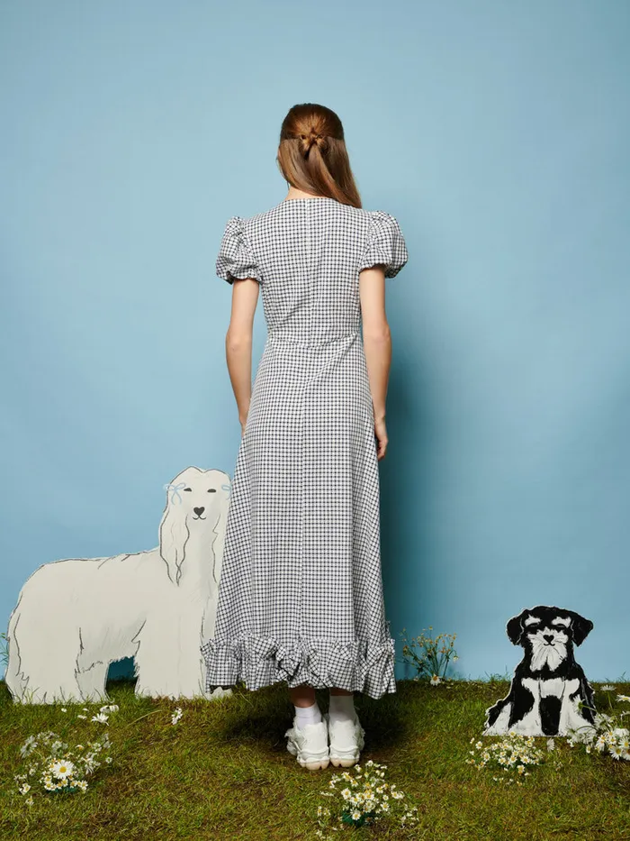 Women Sister Jane Dresses Lady Gingham Midi Dress Check Navy Blue