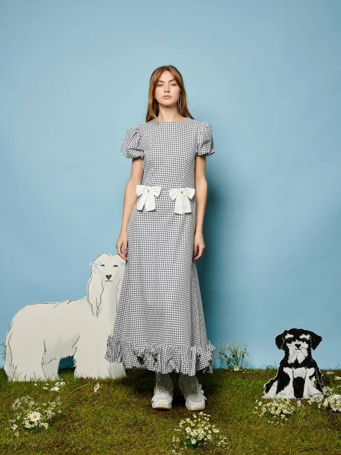 Women Sister Jane Dresses Lady Gingham Midi Dress Check Navy Blue