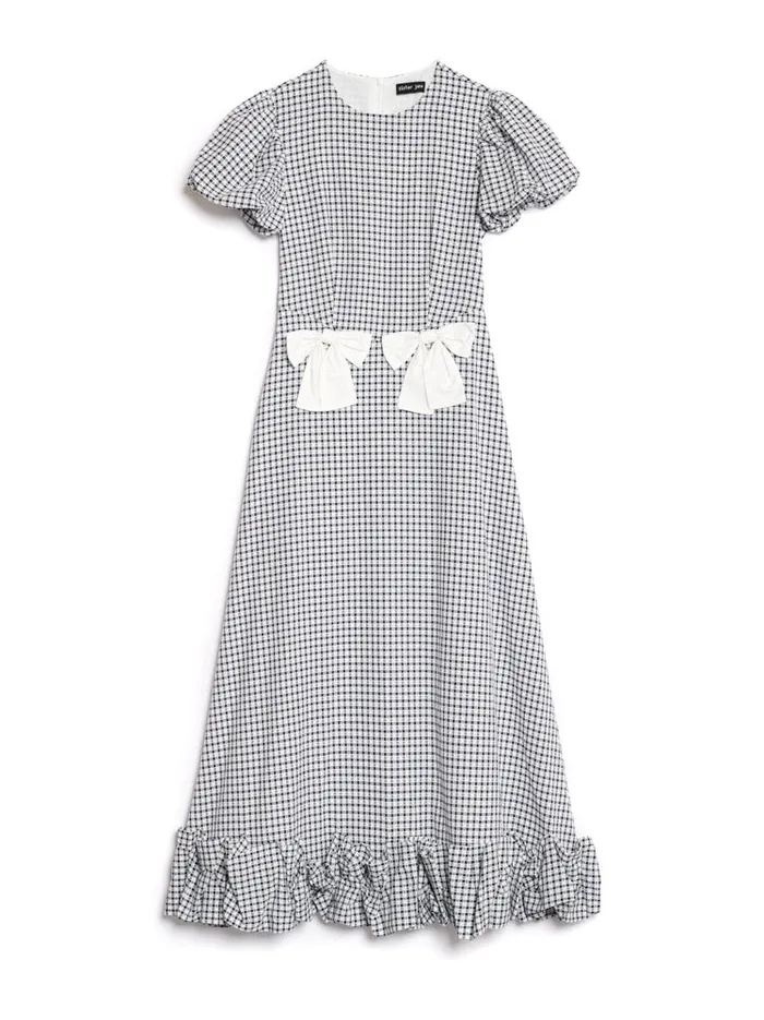 Women Sister Jane Dresses Lady Gingham Midi Dress Check Navy Blue