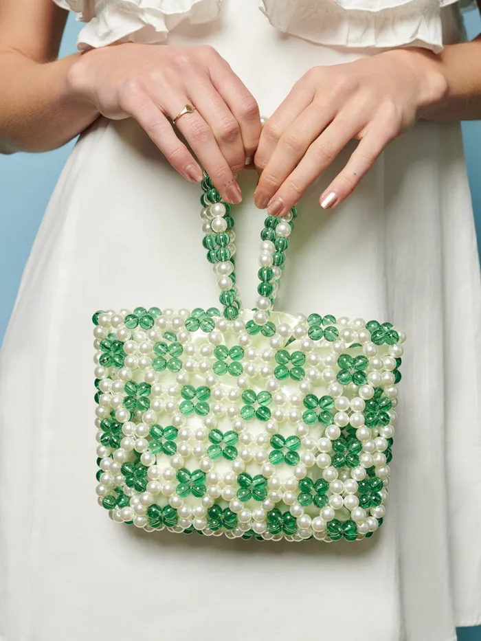 Women Sister Jane Lucy Bead Bag Fern Green Ivory