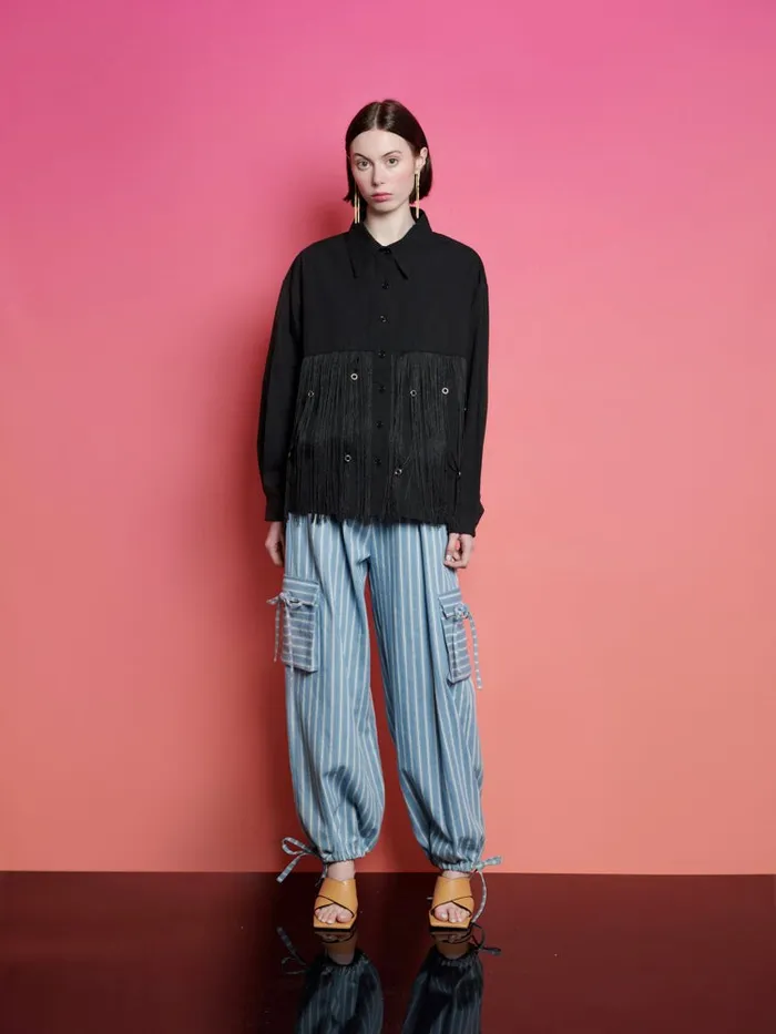 Women Sister Jane Tops Ghospell Frida Fringe Shirt Coal Black