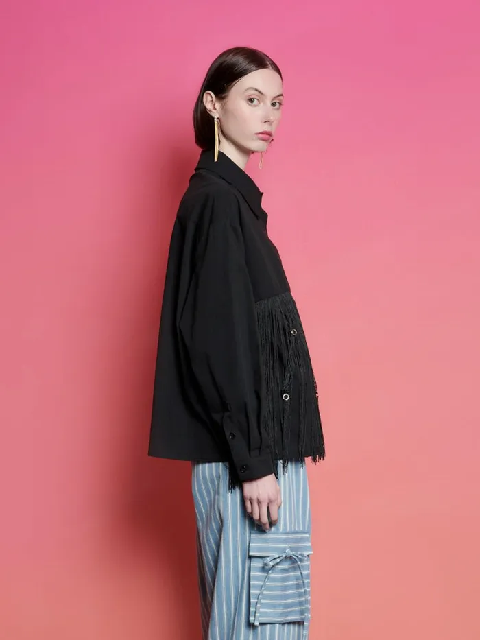 Women Sister Jane Tops Ghospell Frida Fringe Shirt Coal Black
