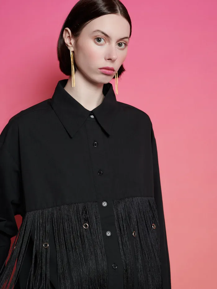 Women Sister Jane Tops Ghospell Frida Fringe Shirt Coal Black