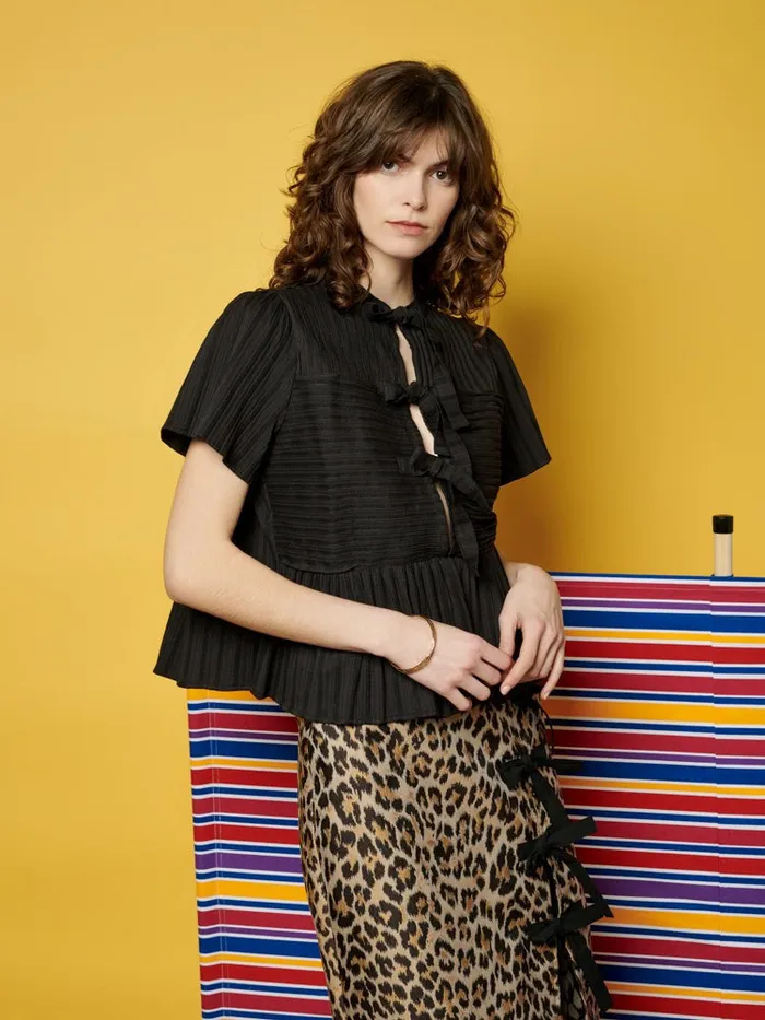 Women Sister Jane Tops Ghospell Sylvie Stripe Tie Top Ink Black