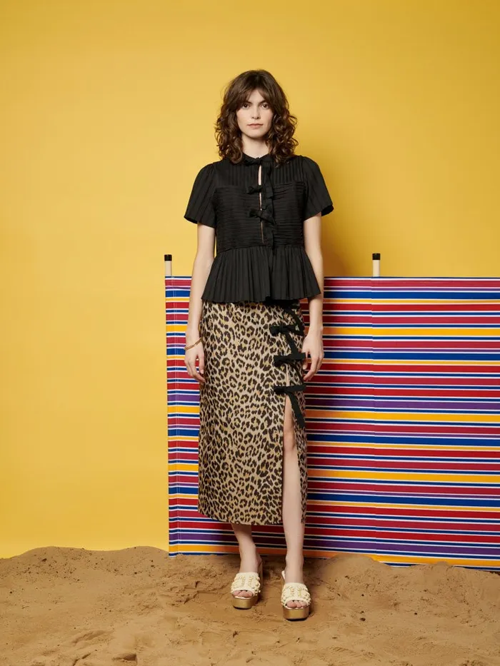 Women Sister Jane Tops Ghospell Sylvie Stripe Tie Top Ink Black