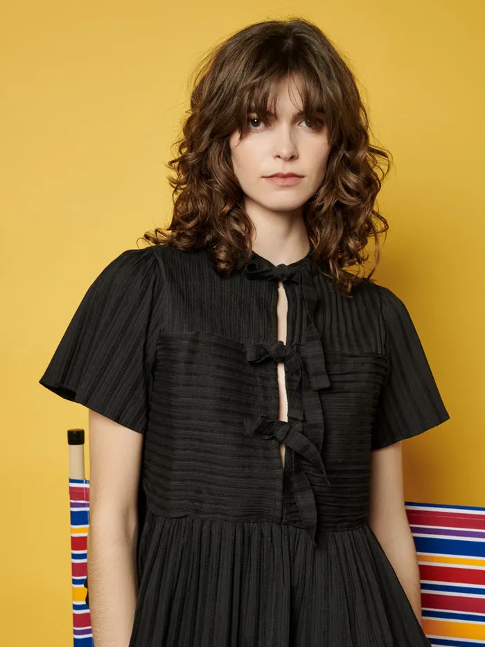Women Sister Jane Tops Ghospell Sylvie Stripe Tie Top Ink Black