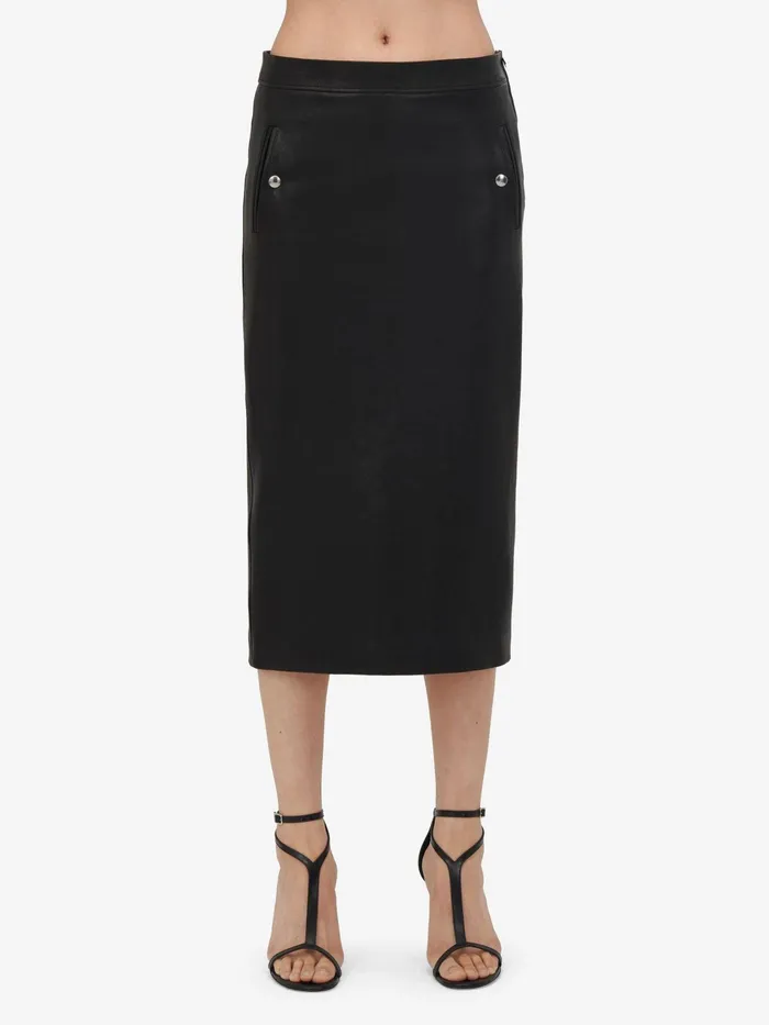 Women Skirts Alexander McQueen LowWaisted Leather Skirt Black