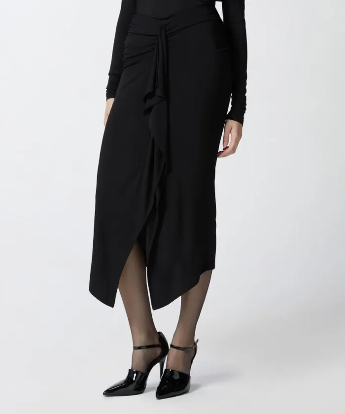 Women Skirts Pinko Flowing Pencil Skirt With Ruffle Limo Black Women Skirts Pinko Flowing Pencil Skirt With Ruffle Limo Black