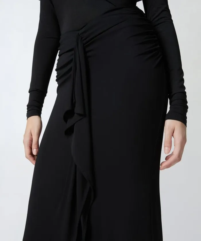 Women Skirts Pinko Flowing Pencil Skirt With Ruffle Limo Black Women Skirts Pinko Flowing Pencil Skirt With Ruffle Limo Black