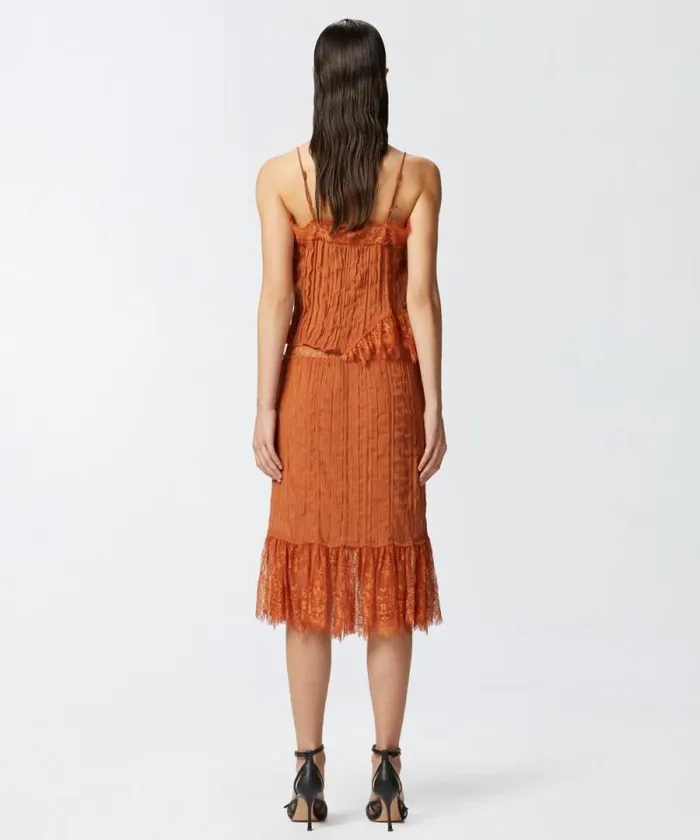 Women Skirts Pinko Gathered Kneelength Skirt With Lace Tan Brown Women Skirts Pinko Gathered Kneelength Skirt With Lace Tan Brown