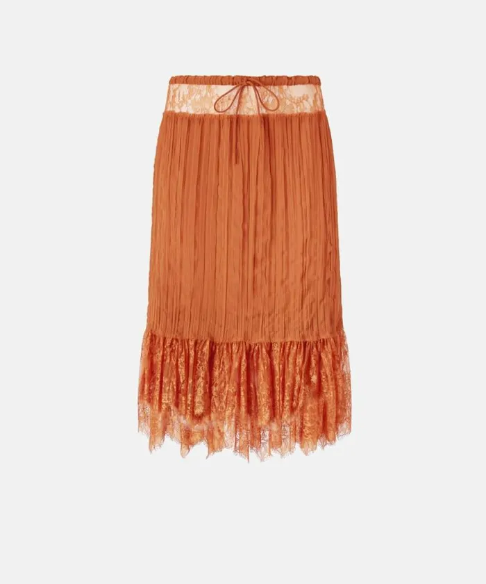 Women Skirts Pinko Gathered Kneelength Skirt With Lace Tan Brown Women Skirts Pinko Gathered Kneelength Skirt With Lace Tan Brown