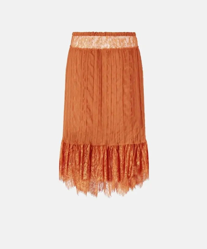 Women Skirts Pinko Gathered Kneelength Skirt With Lace Tan Brown Women Skirts Pinko Gathered Kneelength Skirt With Lace Tan Brown