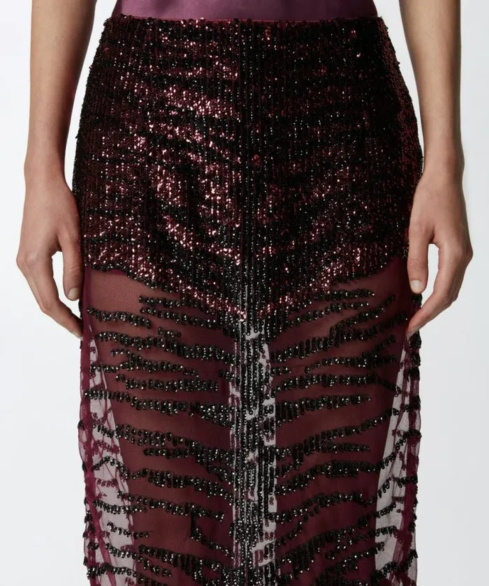 Women Skirts Pinko Pencil Skirt With Zebraeffect Sequin Embroidery Burgundyblack Women Skirts Pinko Pencil Skirt With Zebraeffect Sequin Embroidery Burgundyblack